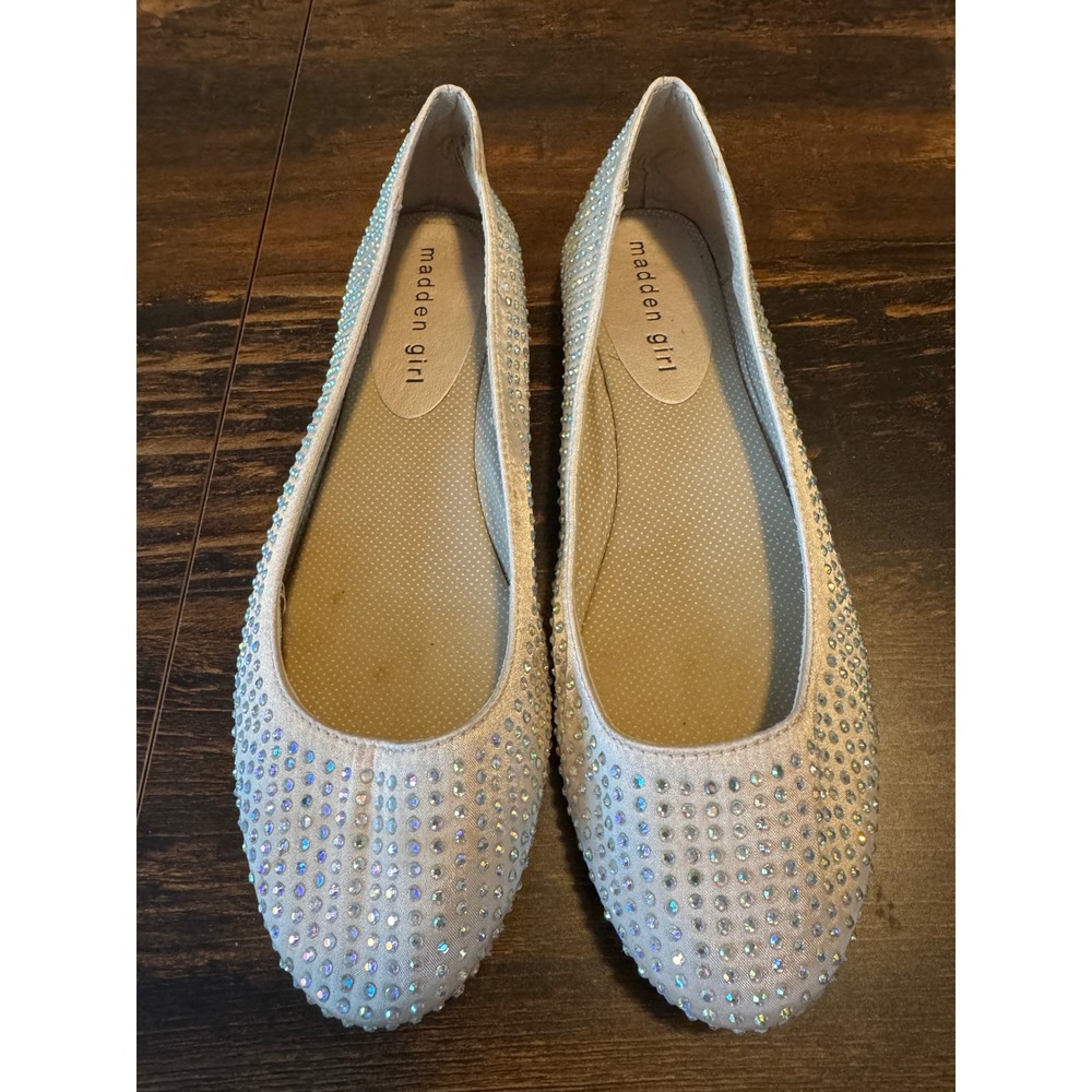 Madden Girl Iridescent Rhinestone Pointed Toe Ballet Flats Champagne Size 8